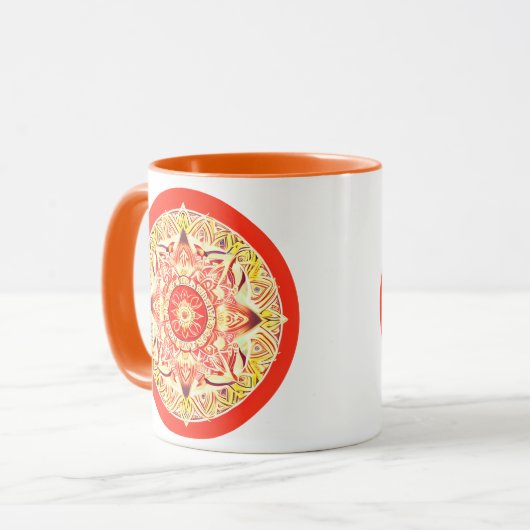 Mug Mandala Fleur en Mandarin Orange (Devant gauche)