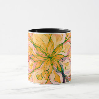 Mug Mandala floral aquarelle jaune et vert bohème
