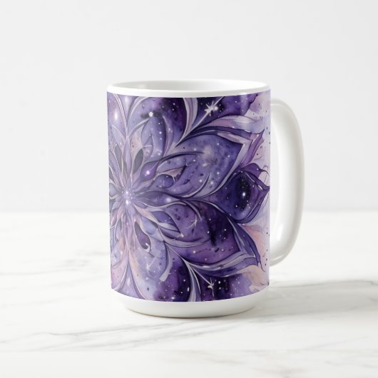 Mug Mandala floral aquarelle violette (Devant droit)