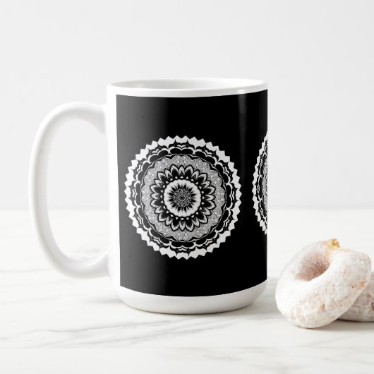 Mug Mandala Floral Noir Et Blanc (Avec donut)