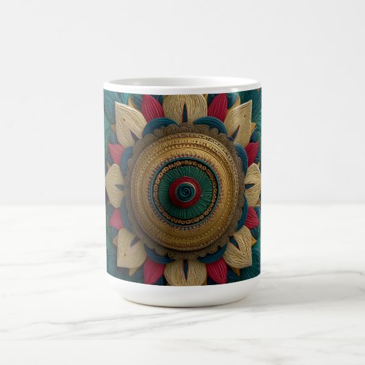 Mug Mandala floral texturé complexe en sarcelle et or (Centre)