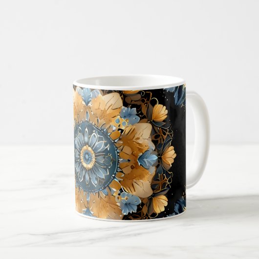 Mug Mandala Gold & Silver Blue Leaf (Devant droit)
