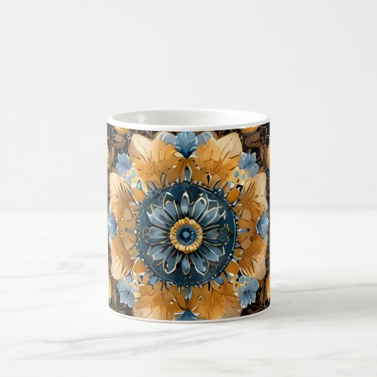 Mug Mandala Gold & Silver Blue Leaf (Centre)