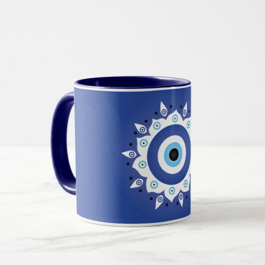 Mug Mandala Grec Mal Oeil Bleu Blanc (Devant gauche)