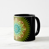 Mug Mandala jaune vert | noir (Devant droit)