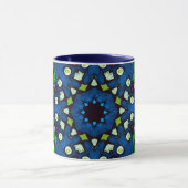 Mug Mandala Mosaïque géométrique Vert Bleu Rétro Hippi (Centre)