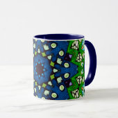 Mug Mandala Mosaïque géométrique Vert Bleu Rétro Hippi (Devant droit)
