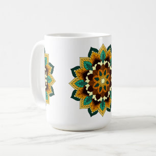 Mug Mandala Motif 2002 en pâte à café jaune et bronzée