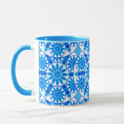 Mug Mandala Motif, Bleu de Cobalt, Turquoise et Blanc (Gauche)
