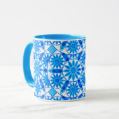 Mug Mandala Motif, Bleu de Cobalt, Turquoise et Blanc (Devant gauche)
