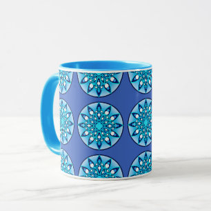 Mug Mandala motif en bleu turquoise, cobalt & blanc