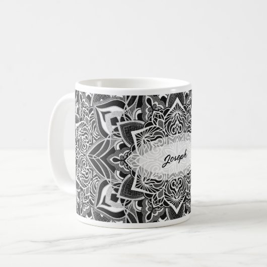 Mug Mandala noir et blanc (Devant gauche)