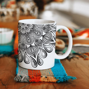 Mug Mandala noir et blanc Trippy Psychedelic Hippie