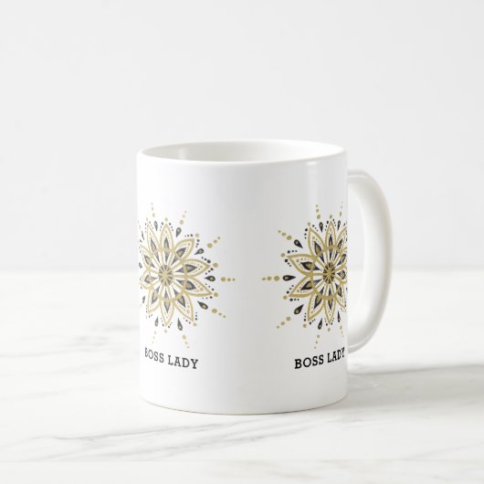 Mug Mandala noir & or (Devant droit)