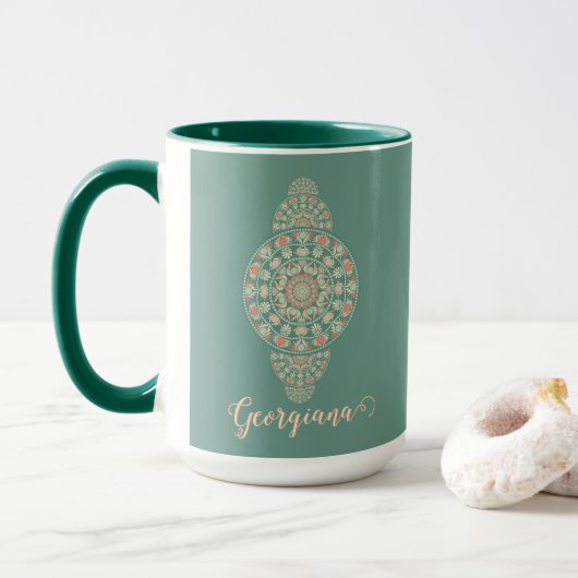 Mug Mandala Ornementale Rétro Sage & Sable customisé (Avec donut)