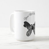 Mug Mandala papillon boho complexe noir et blanc A (Devant gauche)