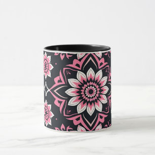 Mug Mandala rose et blanc sur Arrière - plan noir