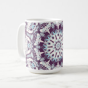 Mug Mandala Spirituel Kaléidoscope Bleu Violet Blanc.