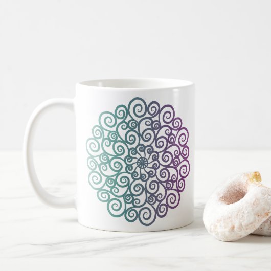 Mug Mandala turquoise floral violet moderne ombre (Avec donut)