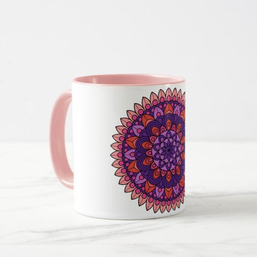 Mug Mandala violet et rose (Devant gauche)