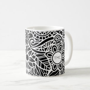 Mug Mandela Tropical Floral INITIALES Black Blanc Fun