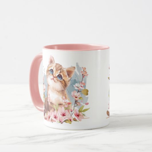 Mug Manga Cute Kitten & Sakura Fleurs Chat Maman Cadea (Devant gauche)