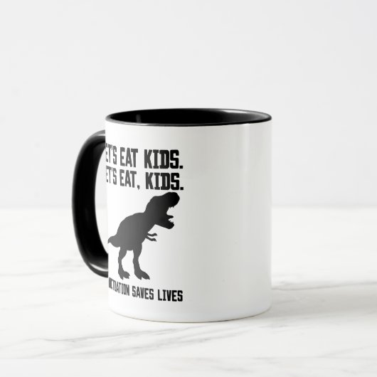 Mug "Mangeons, les enfants" Ponctuation T-Rex Sauve de (Devant gauche)