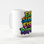 Mug Manger Dormir Pêche Répéter Arc-en-ciel Graffiti (Devant gauche)