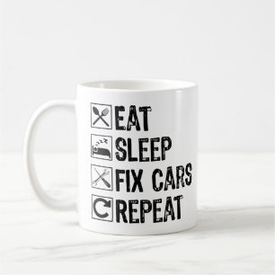 Mug Manger Dormir Réparer Voitures Répéter Mécanicien 