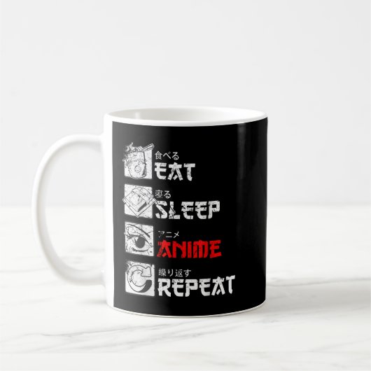 Mug Manger Sleep Anime Répéter Manga Japon Kanji Weeb  (Gauche)