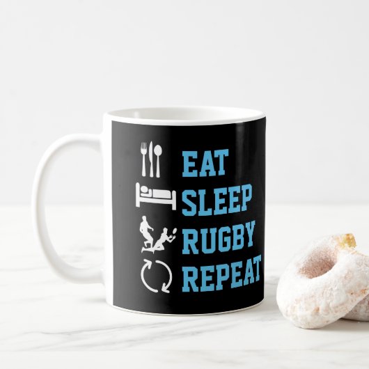 Mug Mangez Sleep Rugby Répéter Funny Sport (Avec donut)