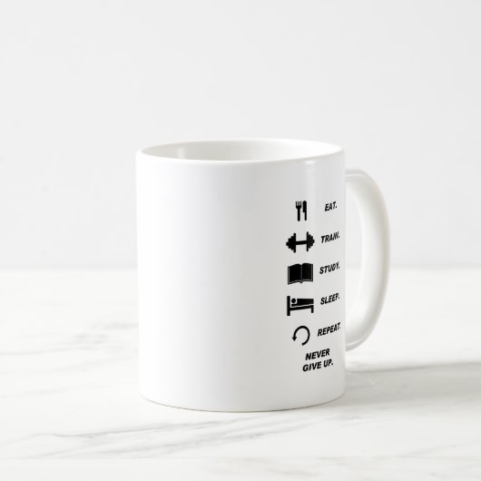 Mug Mangez. Train. Étude. Sommeil. Répétition. Ne (Devant droit)
