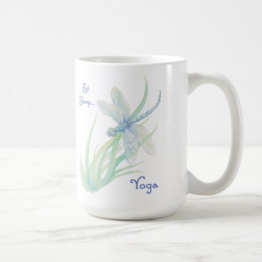 Mug Mangez Yoga Dormir, Fun Dit Aquarelle Dragonfly (Droite)
