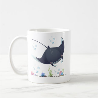 Mug Manta ray avec des bulles et récif de corail Café