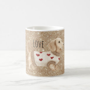 Mug Manteau à paillettes dorées et coeurs pour chien