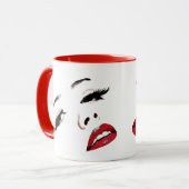 Mug Maquillage Yeux foncés Lèvres Rouges Femmes Visage (Devant gauche)