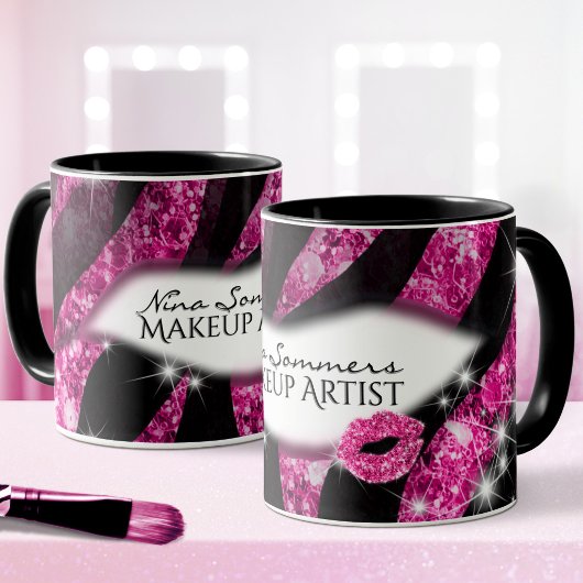 Mug Maquilleuse Glam Rose Paillettes Lèvres Impression