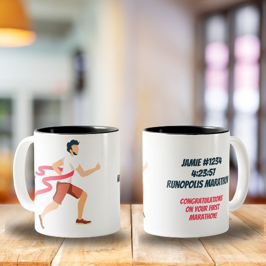 Mug Marathon personnalisé Nom de l'homme Heure et empl