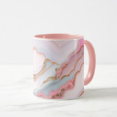Mug Marbre Agate Moderne Bleu Rose Collection Or (Devant droit)