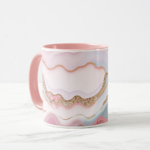 Mug Marbre Agate Moderne Bleu Rose Collection Or