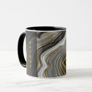 Mug Marbre Agate Noir et Or Personnalisé