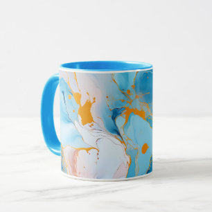 Mug Marbre Azur avec Éclaboussures Dorées