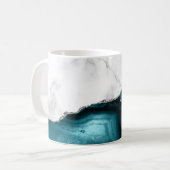 Mug Marbre blanc agate bleu sarcelle paillettes argent (Devant gauche)