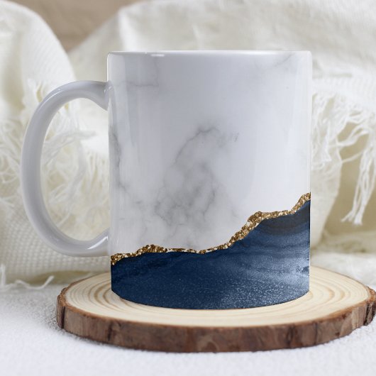 Mug Marbre blanc Agate Navy Blue dorée