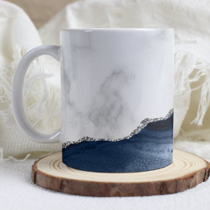 Mug Marbre blanc Bleu marine Agate argentée