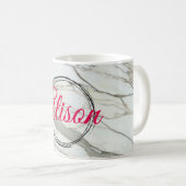 Mug Marbre blanc chic fuchsia design nom personnalisé (Devant droit)