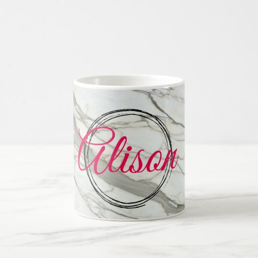 Mug Marbre blanc chic fuchsia design nom personnalisé (Centre)
