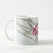Mug Marbre blanc chic fuchsia design nom personnalisé (Gauche)