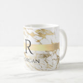 Mug Marbre blanc et or, Barre d'or, Monogramme de nom  (Devant droit)