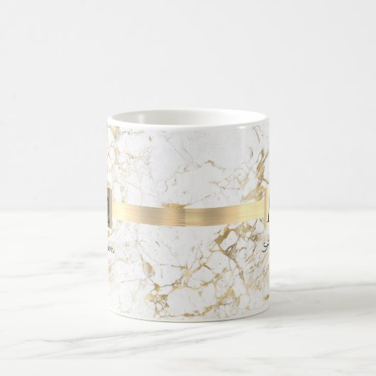 Mug Marbre blanc et or, nom du script et monogramme (Centre)